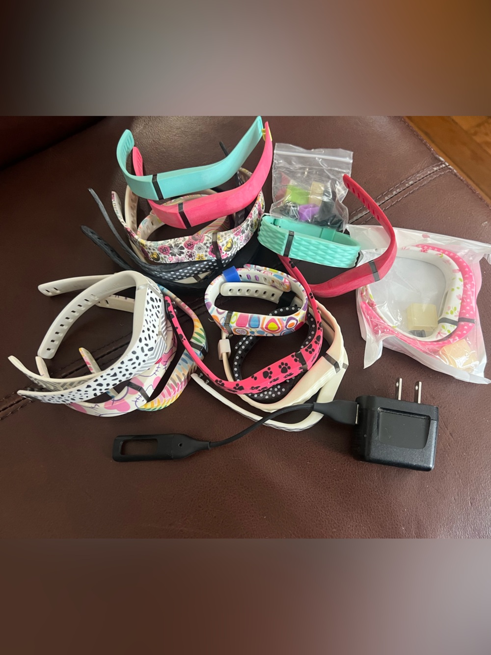 Assorted Colorful Silicone Fitness Tracker Bands with Charger.